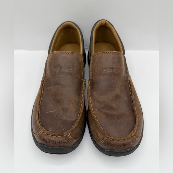 Timberland Boy, Dark Brown Leather Moc Toe Slip-Ons Loafer Shoes Size 6